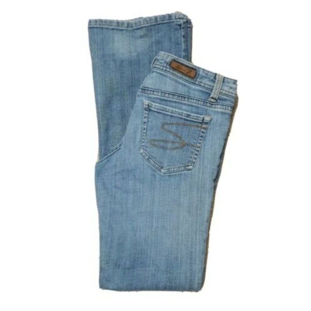 Seven7 Womens Sz 28 Flare Leg Medium Wash Distressed Denim Blue Jeans